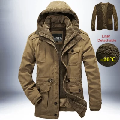 Parkas Ngoài Trời Áo Gió Áo Khoác Mùa Đông Nam Dày Ấm Nam Parkas Cashmere Chất Lượng Lớp Lót Có Thể Tháo Rời 2 Trong 1 Nhiều Túi Áo Khoác