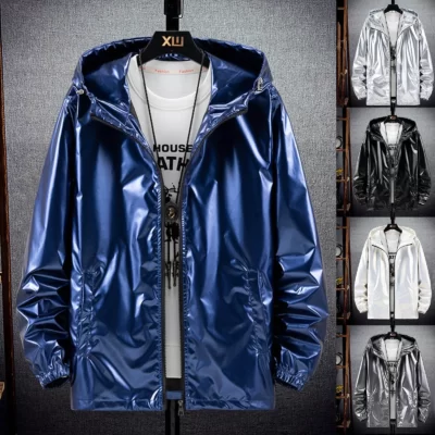 Có Mũ Trùm Chắn Gió Mùa Đông Áo Liền Quần Nam Thời Trang Mặt Sáng Túi Cardigan Dây Kéo Áo Khoác Mỏng Áo Thoáng Mát Nam Áo