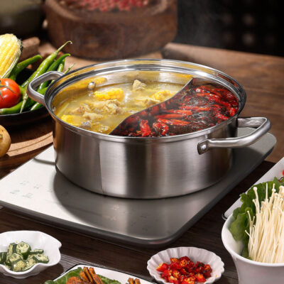 Nồi thép không gỉ 304 quýt vịt nồi cảm ứng nồi hai hương vị Lẩu nồi đáy phức tạp Lẩu lưu vực công suất lớn nồi thương mại gia đình