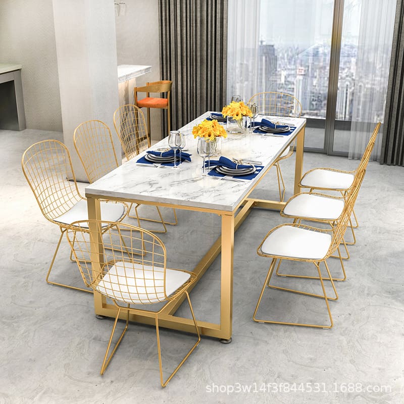 Bàn ghế Bắc Âu Hiện Đại Đá Cẩm Thạch Bàn Ăn Sắt Rèn Bốn - BGCF-981