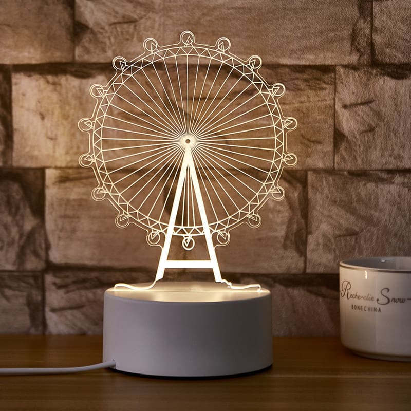 Đèn Ngủ 3D Bixin Sứa Bánh Xe Ferris Đèn Ngủ LED Acrylic Đèn Bàn 3D Ánh - DDB-681