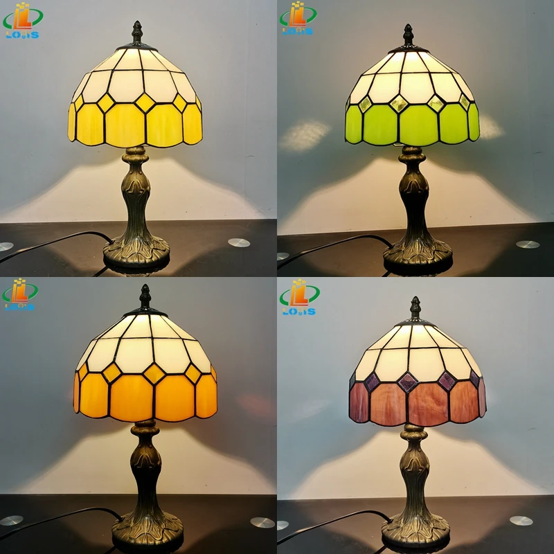 Đèn 20CM Châu Âu Đơn Giản Kính Màu Lưới Đèn Bàn Tiffany Phòng Ngủ Phon - DDB-425