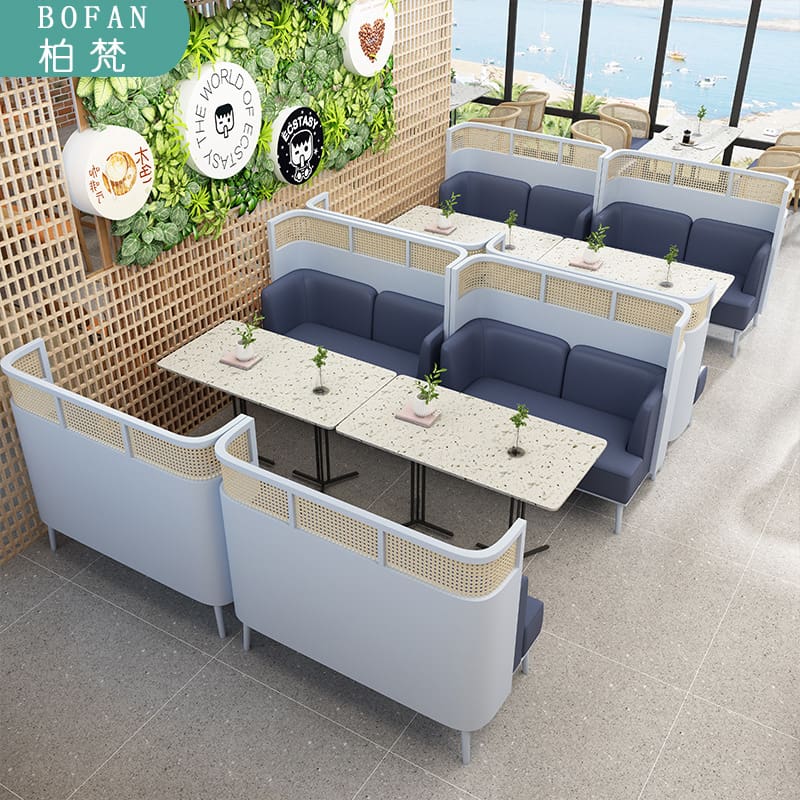 Bàn ghế Ghế sofa dệt mây vào tường gỗ đặc quán trà sữa quán - BGCF-1236