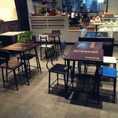 Bộ bàn ghế ăn sắt rèn gỗ nguyên khối nhà hàng phong cách cổ - BGCF-968