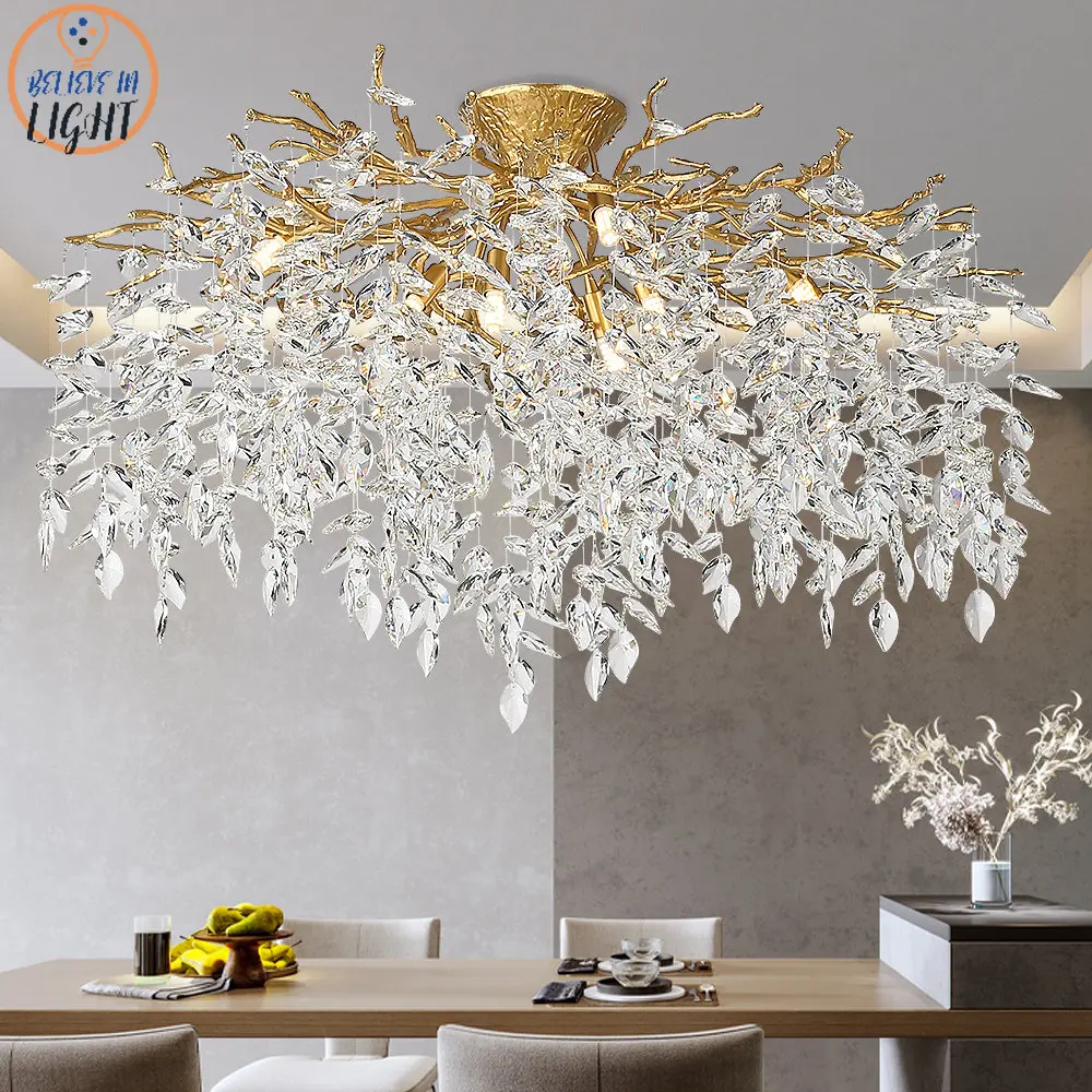 Đèn chùm trần LED pha lê 80cm Ánh sáng đèn chùm tròn màu vàng/đen treo - DC-182