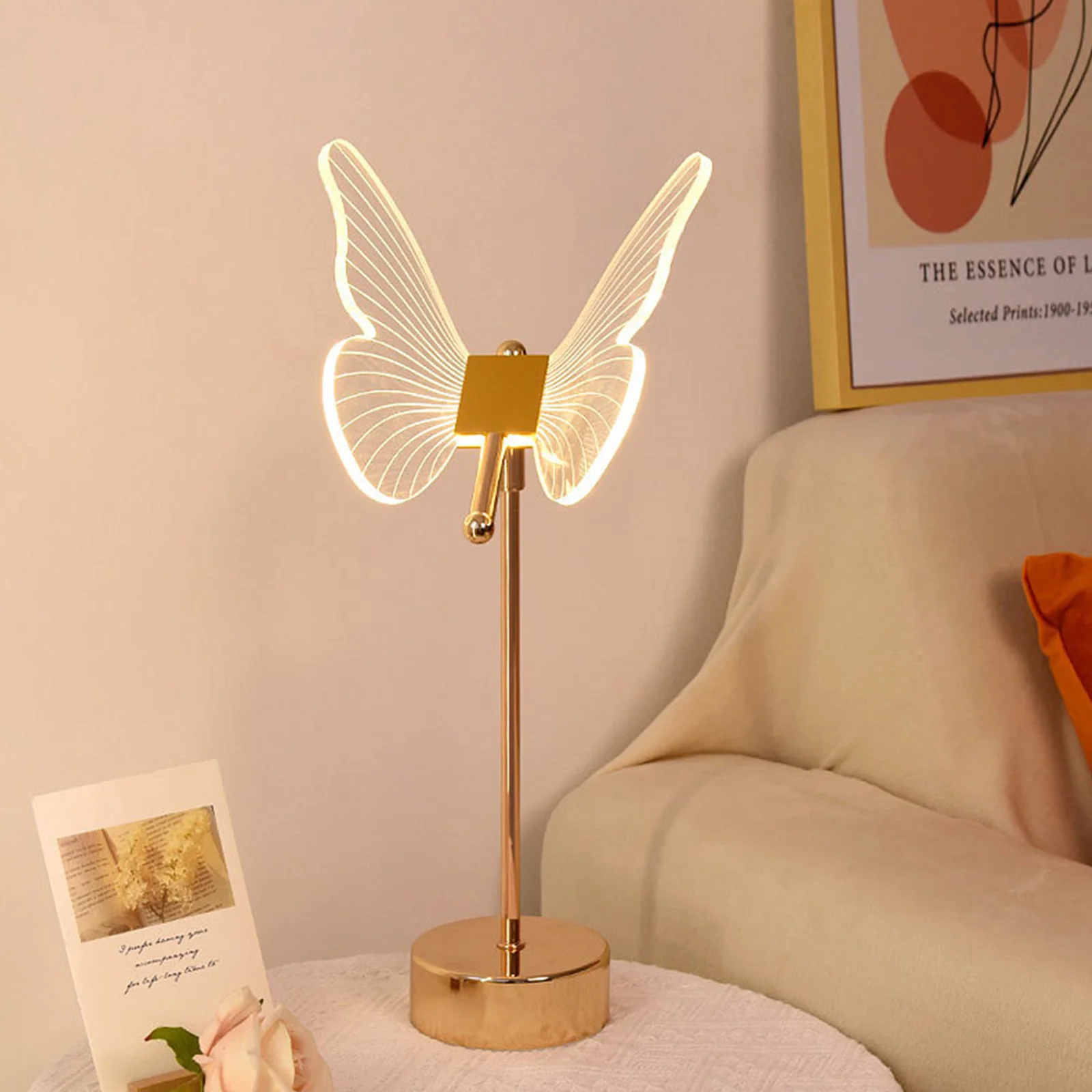 Đèn Acrylic Bướm LED Để Bàn Vàng Retro Nghệ Thuật Thủ Công Phòng Ngủ B - DDB-338