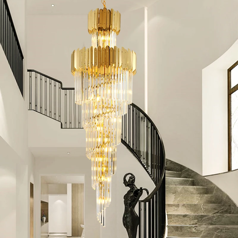 AiPaiTe Pha Lê tròn đèn chùm cầu thang chiếu sáng trong nhà Led màu đen - DC-607