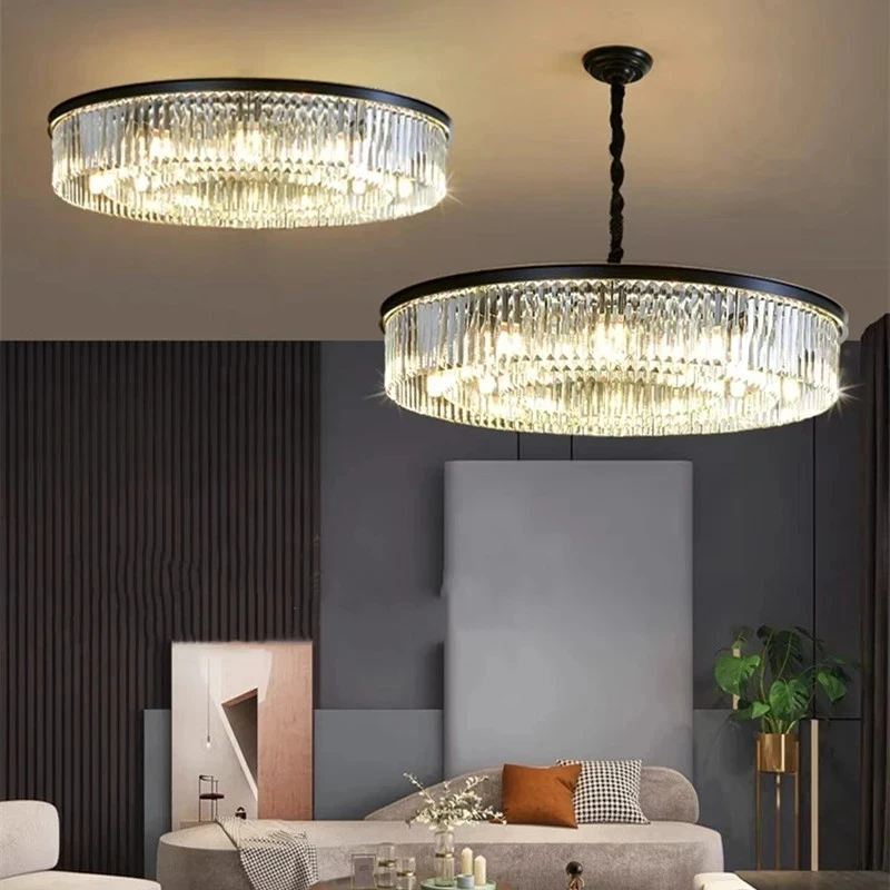 Mỹ Sang Trọng Hiện Đại Đèn Chùm Pha Lê Vàng Đen Lustre Tròn LED Mặt Dây - DC-724