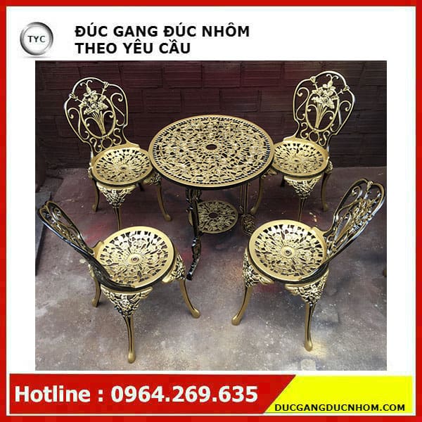 Bàn ghế ban công sân vườn gang đúc - nhôm đúc ngoài trời bền đẹp, thân thiện  BGSV_850