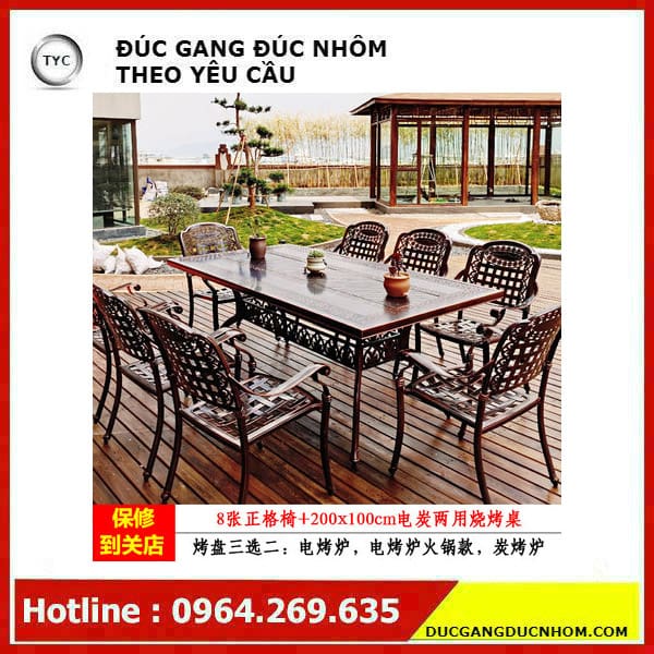 Bàn ghế sân vườn nhập khẩu bàn ghế ăn lẩu, nướng ngoài trời bền đẹp, thân thi BGSV_1315