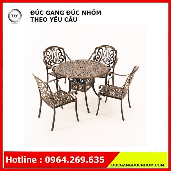 Bàn ghế sân vườn nhôm đúc nhập khẩu sơn tĩnh ngoài trời bền đẹp, thân thiện m BGSV_1338