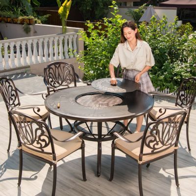 Bộ bàn ghế ngoài trời sân vườn bếp nướng nhôm ngoài trời bền đẹp, thân thiện  BGSV_1446