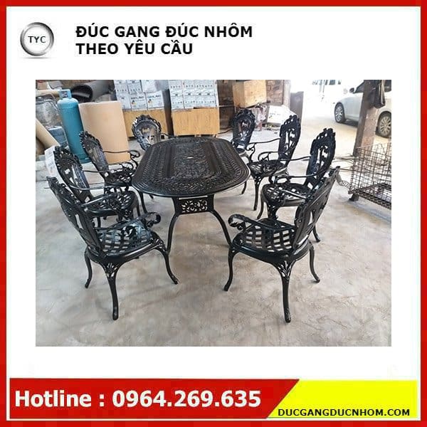 Bộ bàn ghế sân vườn nhôm đúc hình bầu dục ngoài trời bền đẹp, thân thiện môi  BGSV_1502