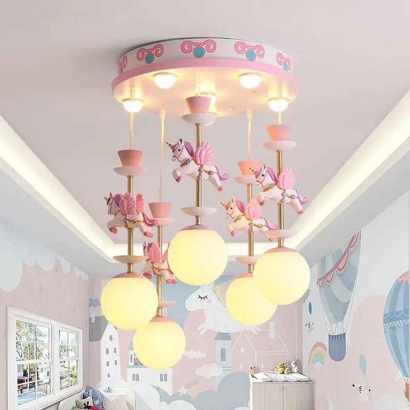 Trẻ em Carousel LED Đèn Chùm Hiện Đại Sáng Tạo Treo Mặt Dây Đèn Phòng Ng - DC-42
