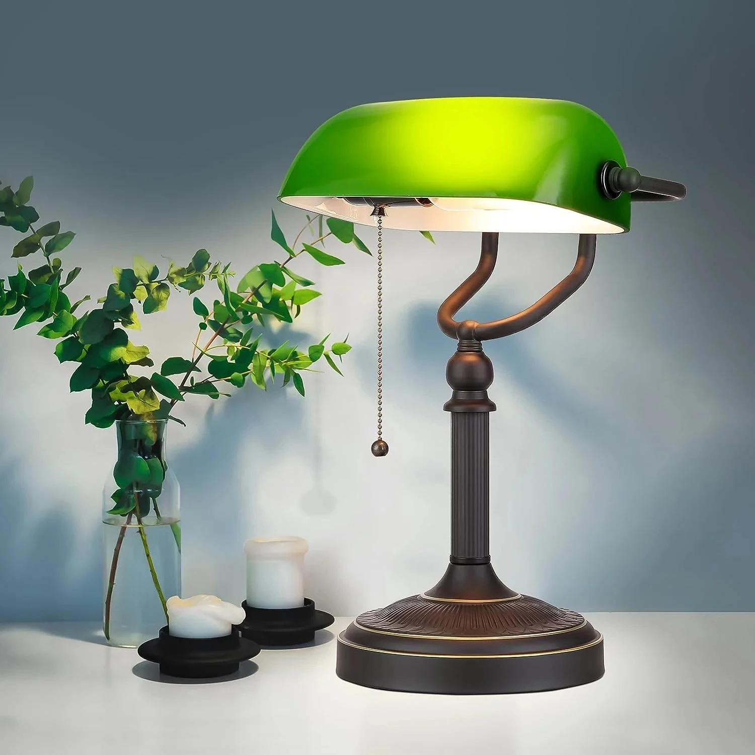 Đèn Cổ Điển Sơn Ngân Hàng Đèn Bàn E27 Retro Kính Xanh Ngân Hàng Đèn Bà - DDB-438