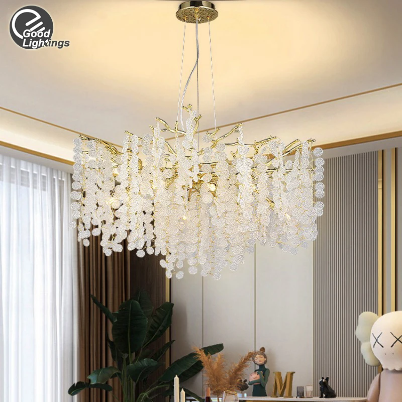 Nhánh Pha Lê Đèn Chùm Vàng Sang Trọng Cây Tiền Đèn Chùm Pha Lê Cho Phòn - DC-712