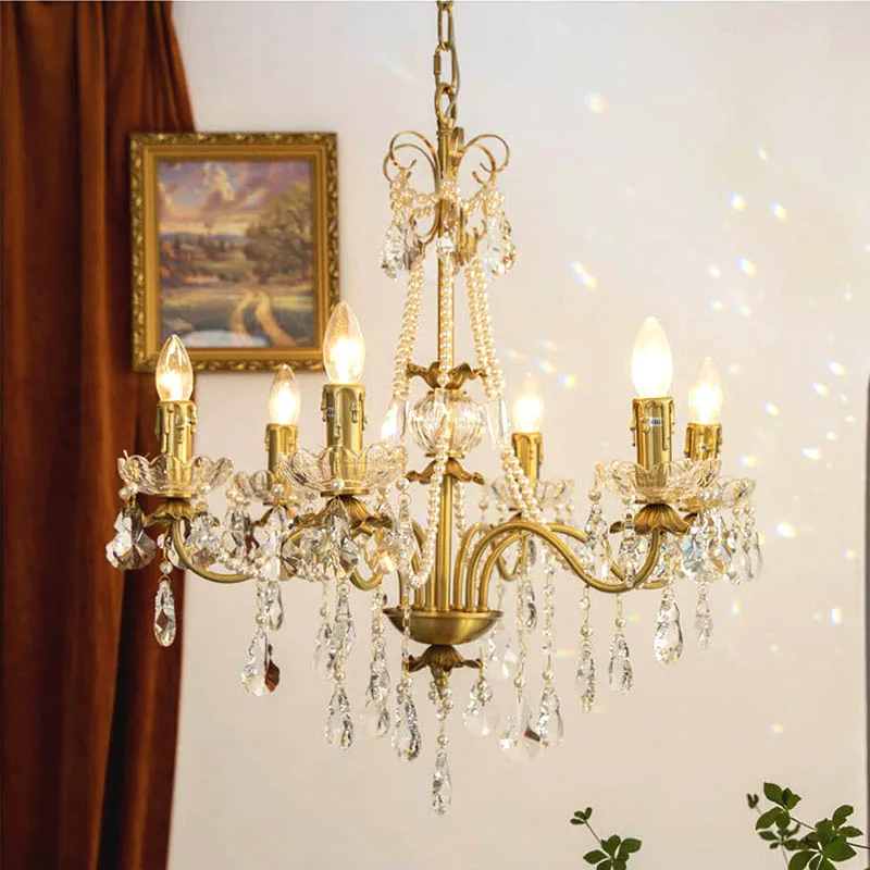 Đèn Chùm Nến Pha Lê 2024 Nhà LED Đồng Trần Chiếu Sáng Dài Cổ Điển Treo - DC-750