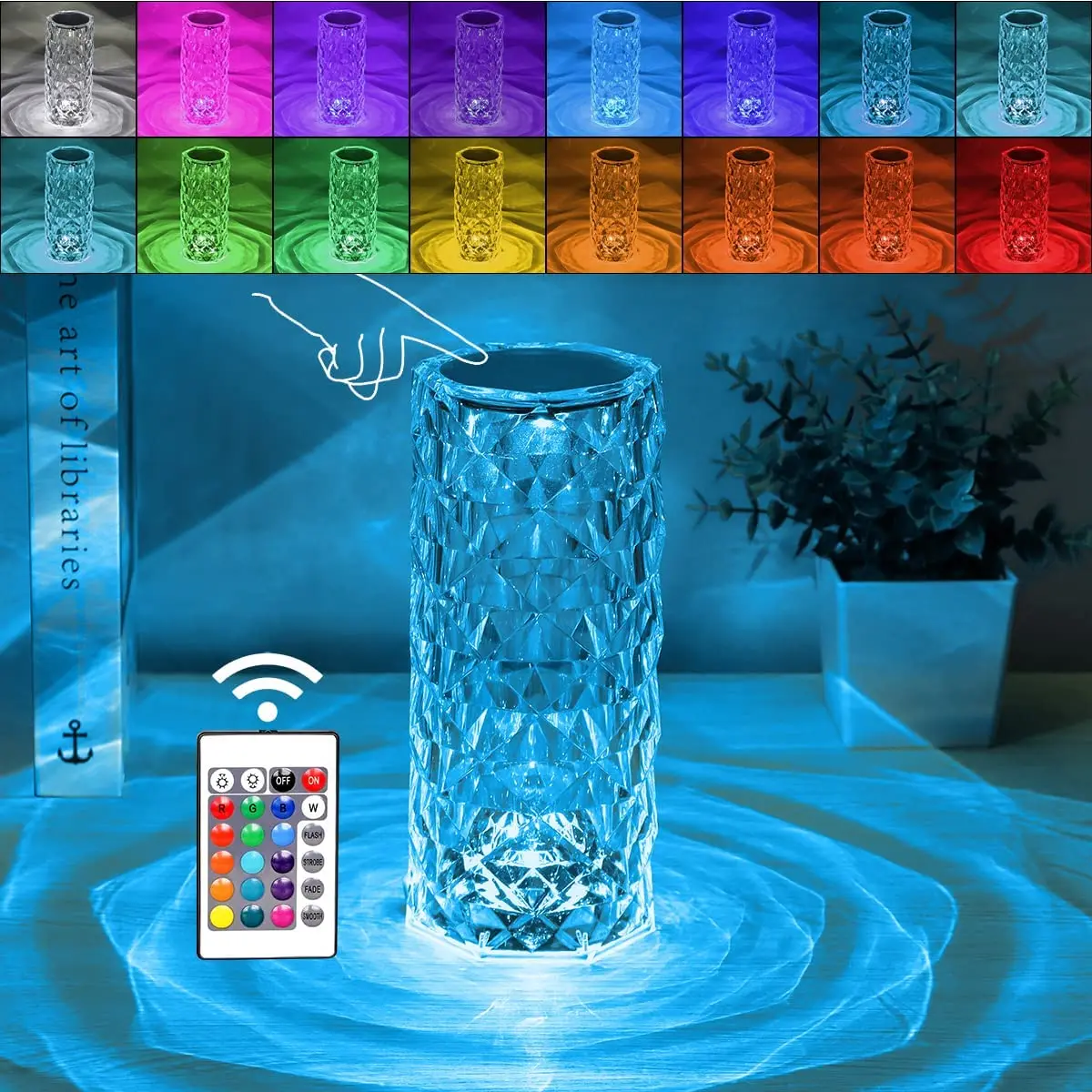 Đèn Bàn Pha Lê RGB Đổi Màu Đèn Ngủ Điều Khiển Từ Xa LED Lãng Mạn Hoa H - DDB-535
