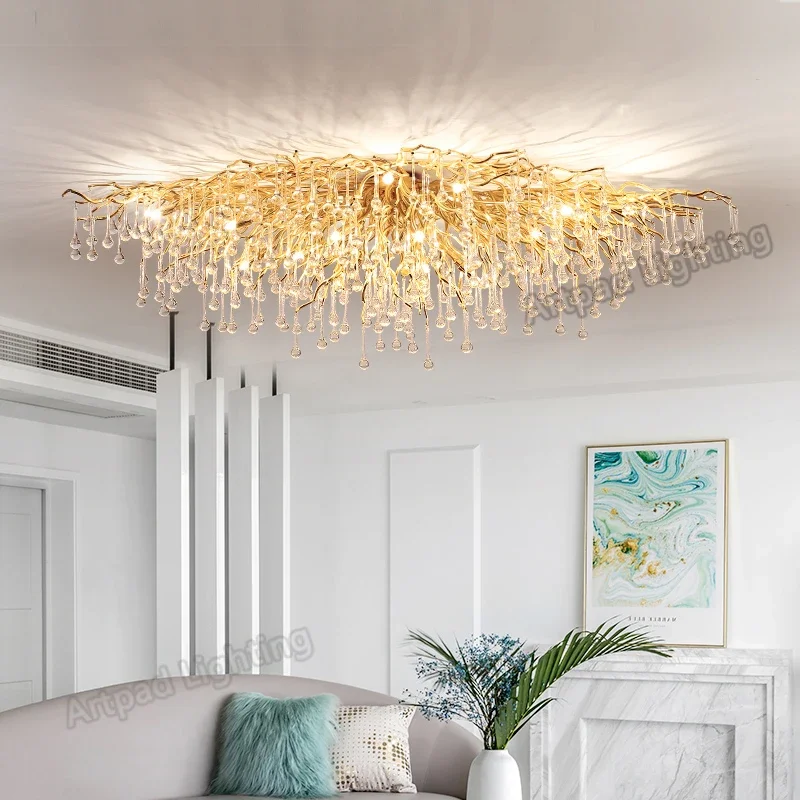 Đèn Trang Trí Bắc Âu LED Đèn Chùm Pha Lê Vàng Sang Trọng Chiếu Sáng Đèn - DC-132