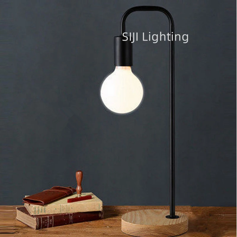 Đèn E27 LED Để Bàn Đèn Chùm Công Nghiệp Đầu Giường Đèn Đế Gỗ Đèn Bàn V - DDB-138