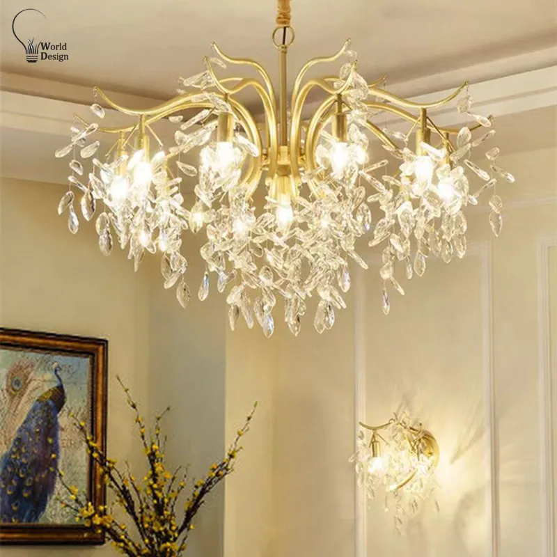 Châu Âu LED Đèn Chùm Pha Lê Vàng Đèn Chùm Sang Trọng Chiếu Sáng Nhà Bếp - DC-127