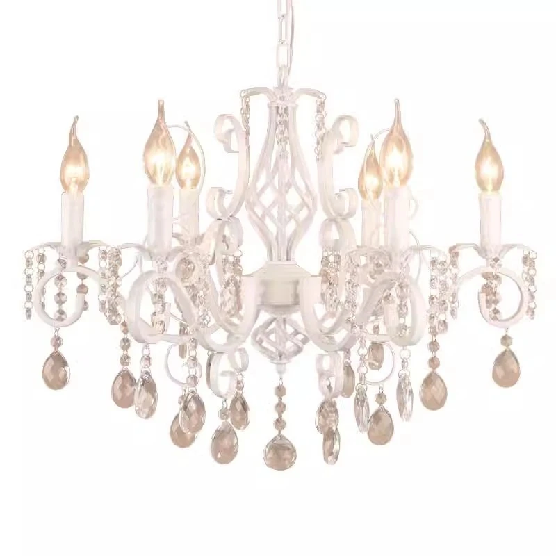 Châu Âu Cổ Điển Vintage Sắt Trắng Đèn Chùm Đèn Nến Với Mặt Dây Pha Lê c - DC-161