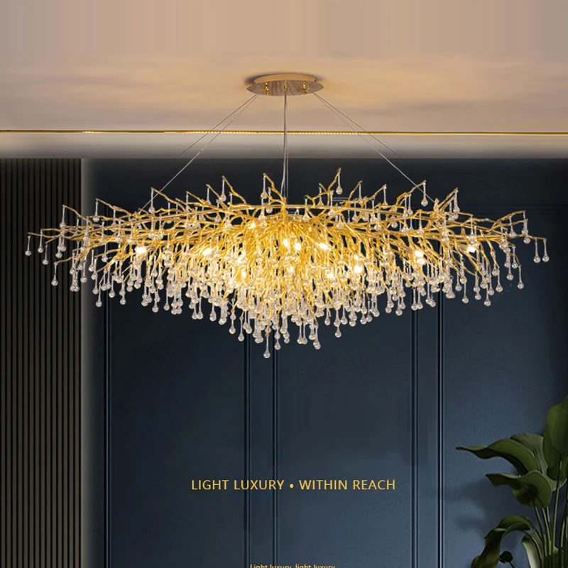 Đèn chùm trần pha lê LED vàng Pháp hiện đại hợp kim nhôm nhánh thả đèn - DC-553