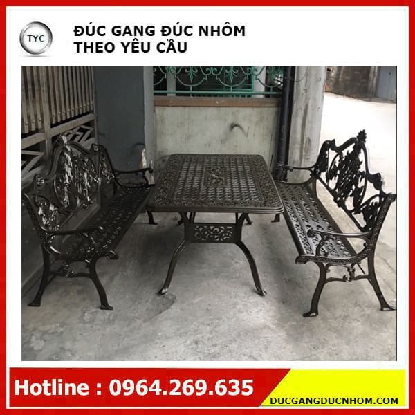 Bàn sân vườn công viên gang đúc và hàn liền khối ngoài trời bền đẹp, thân thi BGSV_1382