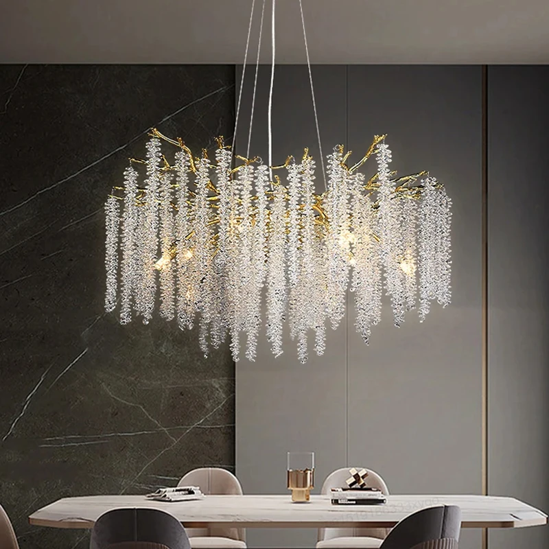 Vàng Nhánh Vòng Led Ánh Sáng Hiện Đại Sang Trọng Pha Lê Mặt Dây Chuyền - DC-396