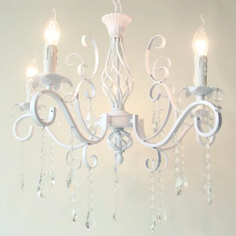 Nhà Vintage Sắt Rèn Đèn Chùm Pha Lê Trắng Ốp Trần E14 Đèn Nến Chiếu Sán - DC-306