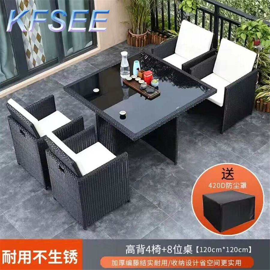 Bộ bàn ghế sân vườn mây kfsee ngoài trời bền đẹp, thân thiện môi trường BGSV_297