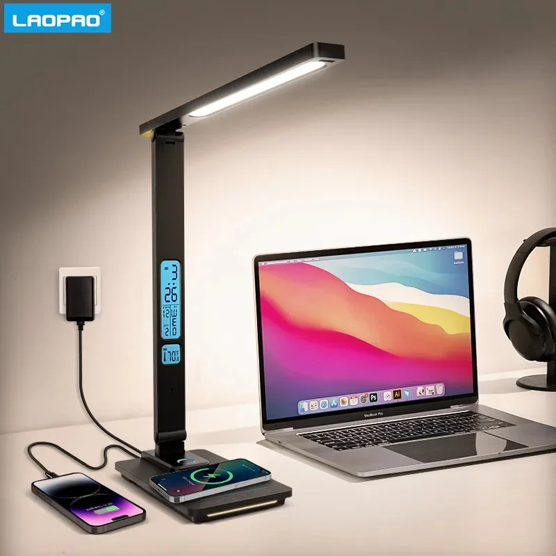 Đèn LAOPAO Đèn Để Bàn LED Sạc Không Dây 10W Có Đèn Ngủ Đồng Hồ Báo Thứ - DDB-313