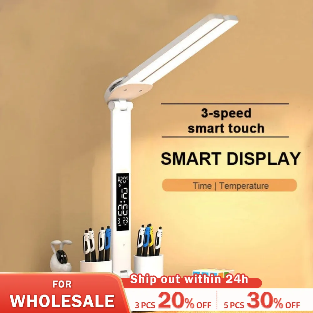 Đèn Đồng Hồ LED Đèn Bàn USB Có Thể Điều Chỉnh Độ Sáng Đèn Để Bàn 2 Đầu - DDB-63