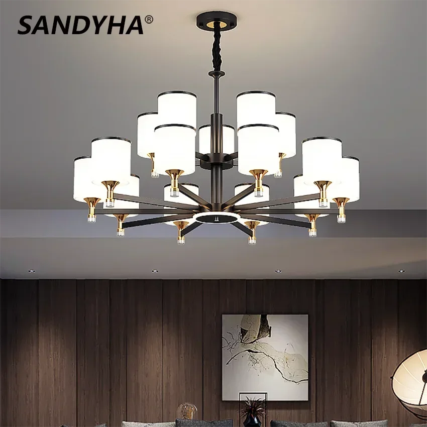 Đèn Led Bắc Âu Mới Đèn Chùm Đèn Thủy Tinh Bóng Vàng Đen Ốp Trần Phòng K - DC-433