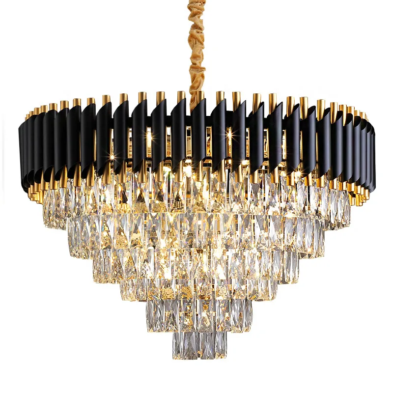 Sang Trọng Vàng Đen Kim Loại Led Đèn Chùm Cho Phòng Khách Ăn Hiện Đại Á - DC-721