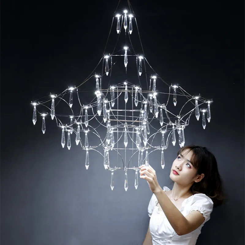 Mira Đèn Chùm Pha Lê LED Bạc Vàng Treo Đèn Ngôi Sao Villa Khối Lập Phươ - DC-670