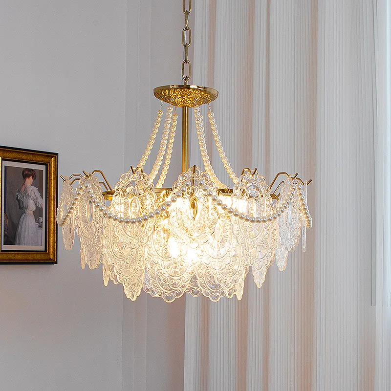 Phong Cách Pháp Hiện Đại Đèn Chùm LED Thủy Tinh Treo Đèn Cho Phòng Ngủ - DC-389
