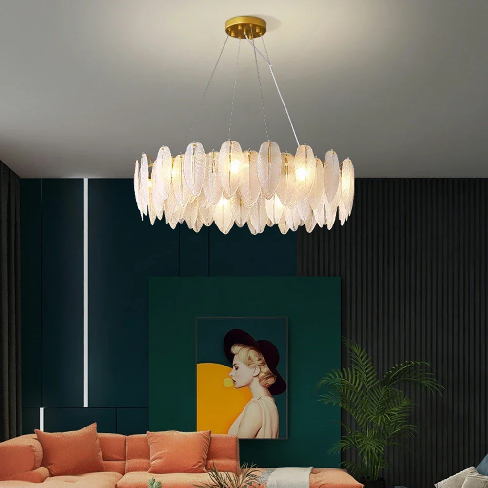 ĐÈN LED hiện đại Lông Vũ Thủy Tinh Pha Lê Trần Đèn Chùm Sống Phòng Ăn T - DC-482
