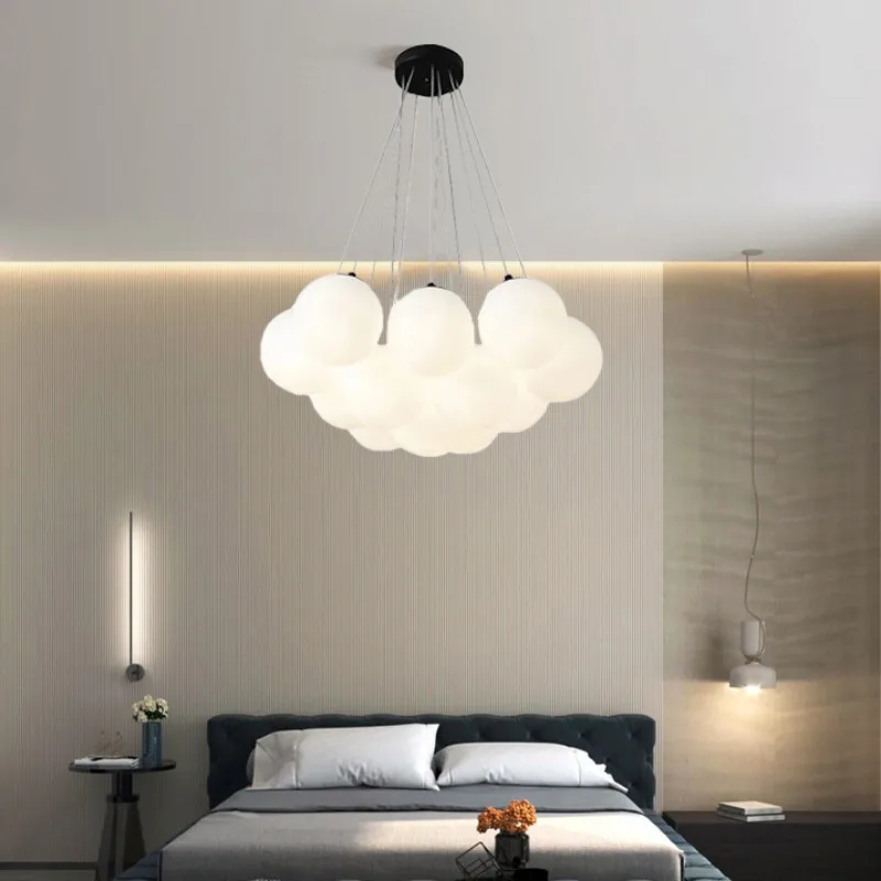 Đèn LED Hiện Đại Trắng Sữa Bóng Kính Mặt Dây Treo Đèn Chùm Bắc Âu Chiếu - DC-179