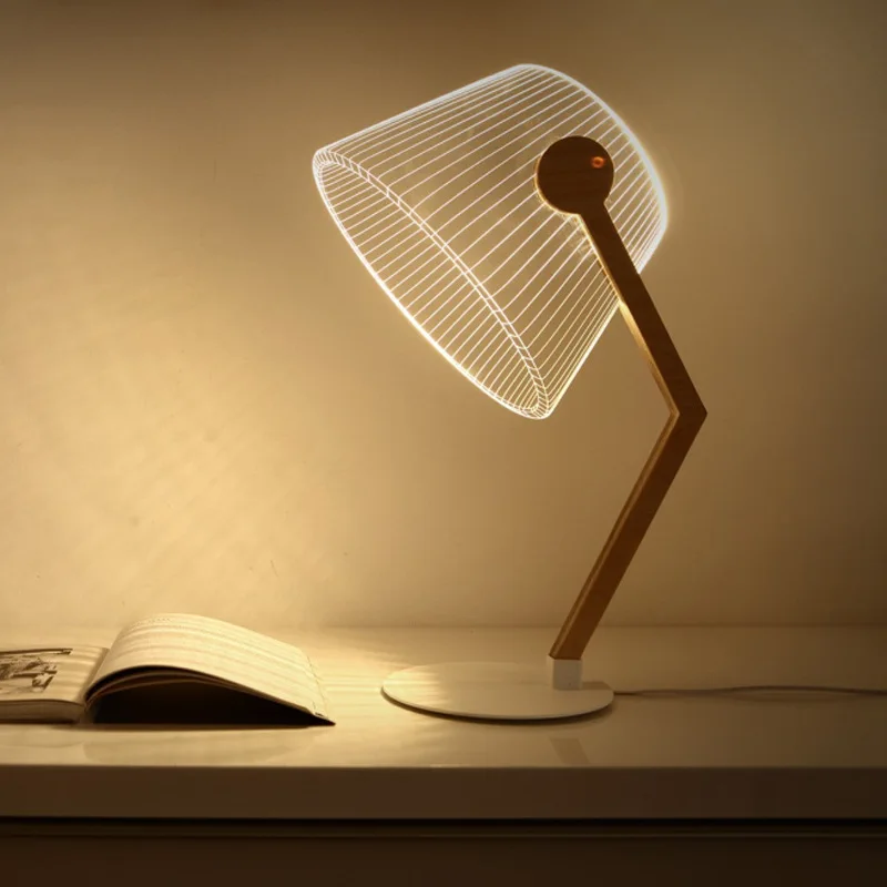 Đèn LED Hiện Đại Để Bàn 3D Thị Giác Uốn Cong Nghiên Cứu Đọc Bàn Gỗ Chân - DDB-48