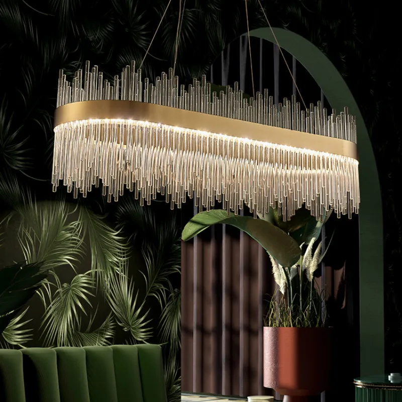 Hiện đại Sang Trọng Phòng Vẽ Kính LED Đèn Chùm Phòng Ăn Led Mờ Mặt Dây - DC-605