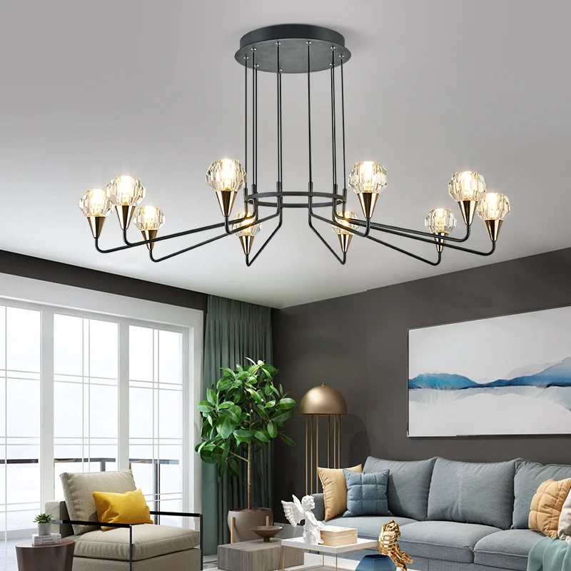 Bắc Âu Hiện Đại Đèn Chùm LED Sang Trọng Pha Lê Mặt Dây Đèn Phòng Khách - DC-411