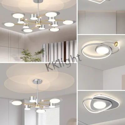 Bắc Âu Hiện Đại Đơn Giản Màu Bạc Led Ốp Trần Đèn Chùm Phòng Khách Phòng - DC-413