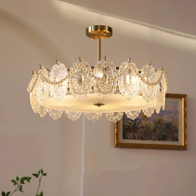 Morden Khắc Thủy Tinh Pha Lê Led Ốp Trần Đèn Chùm Mặt Dây Chuyền Sang Tr - DC-41