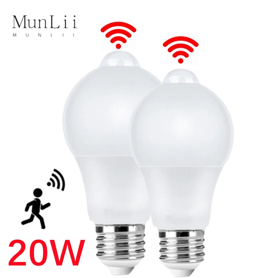 Đèn MunLii 20W E27 LED Cảm biến PIR Đèn tự động BẬT/TẮT đèn - DTN-538