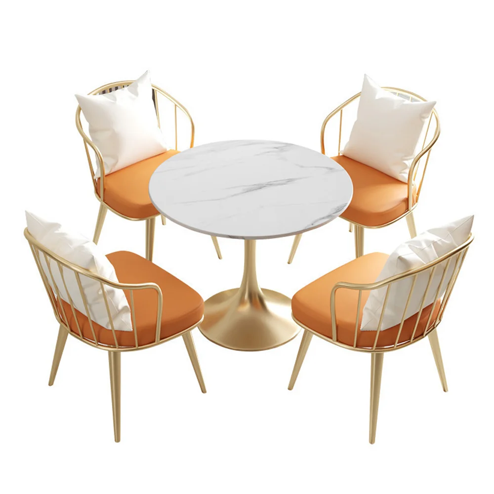 Bàn ghế Quán cà phê Bắc Âu Cafe Đá cẩm thạch Nhung Vàng - BGCF-2040