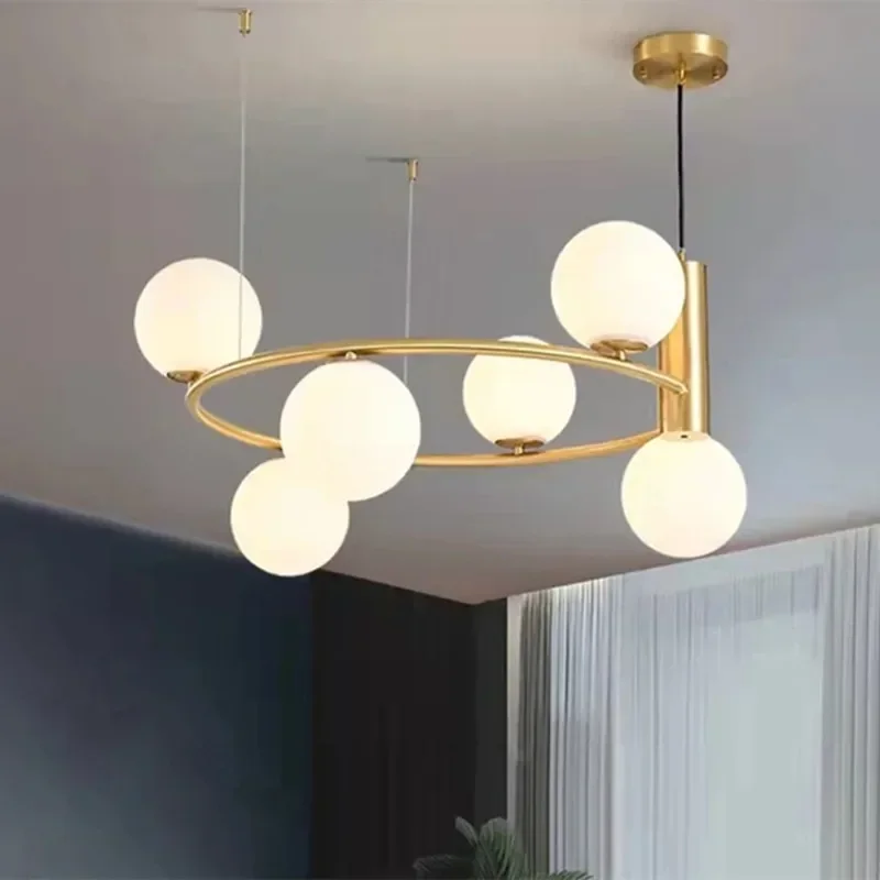 Bắc Âu Sáng Tạo Bóng Thủy Tinh Đèn Chùm Hình Tròn Phòng Khách Phòng Ngủ - DC-219
