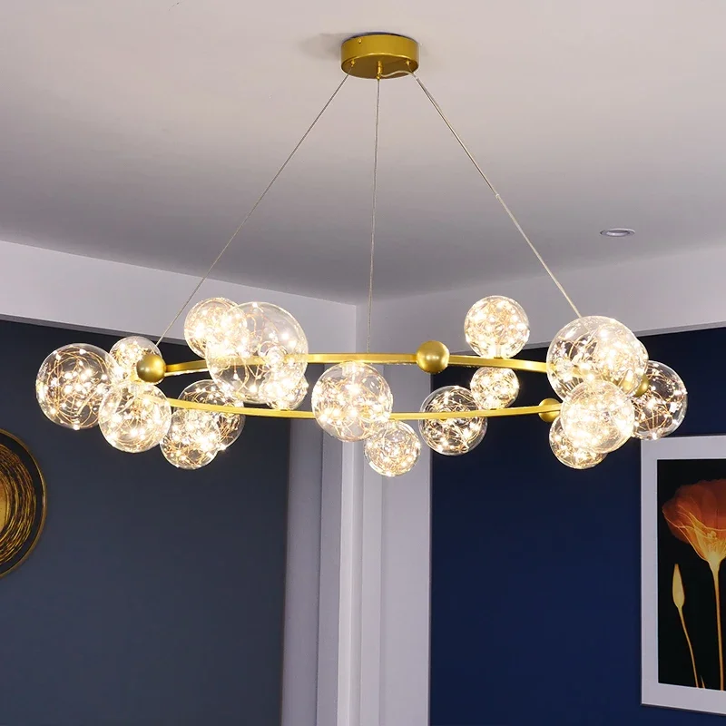 Bắc Âu Led Bóng Thủy Tinh Đèn Chùm Vòng Vàng Cho Sống Phòng Ăn Phòng Ng - DC-242