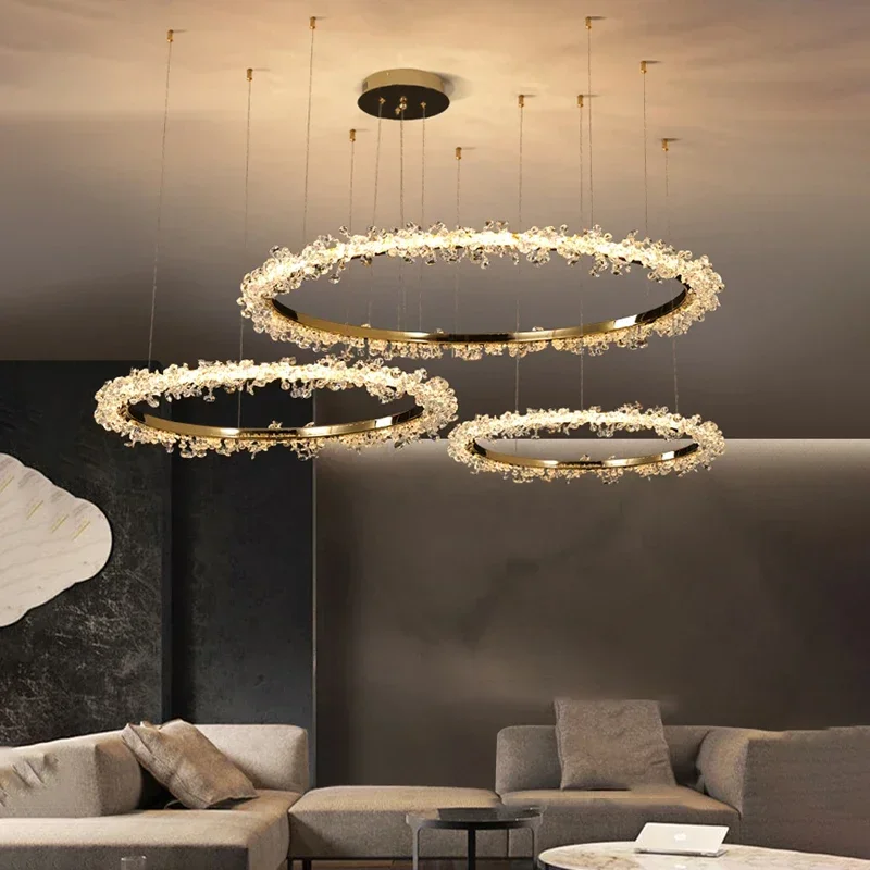 Bắc Âu Sang Trọng Vòng Pha Lê LED Ốp Trần Đèn Chùm Sống Phòng Ăn Trang - DC-658