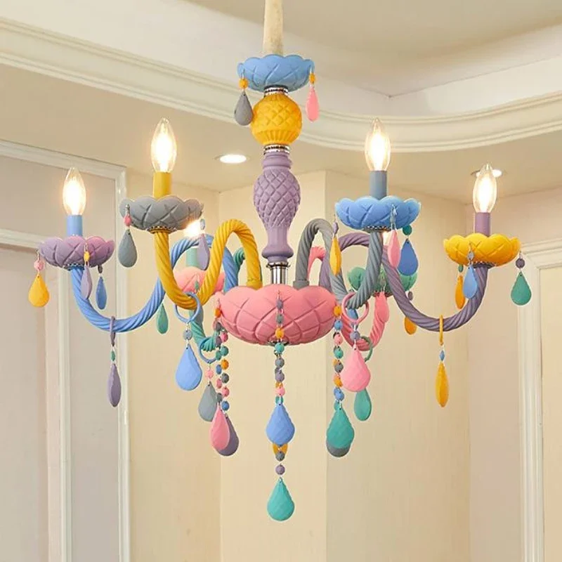 Bắc Âu Rainbow Led Đèn Chùm Châu Âu Nến Phòng Ngủ Phòng Trẻ Em Cô Gái M - DC-463